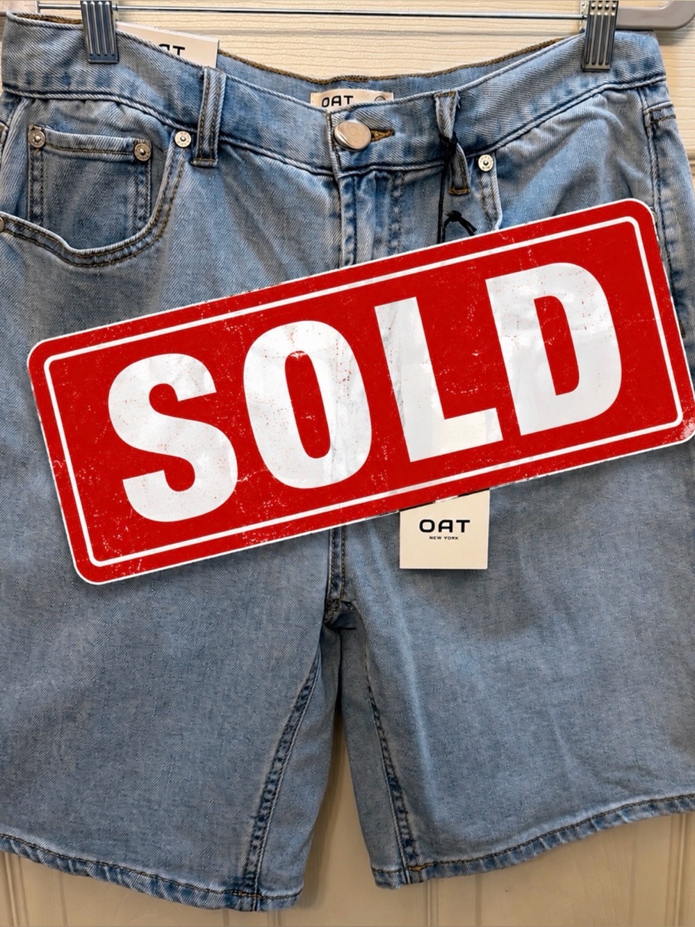 Oat New York High-Rise Light Blue Denim Bermuda Shorts